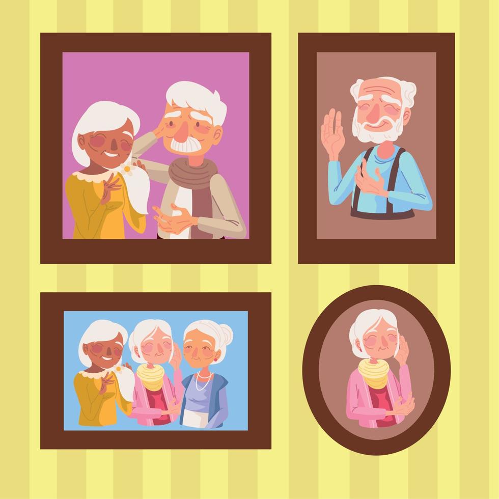 fotos de los abuelos en una pared vector