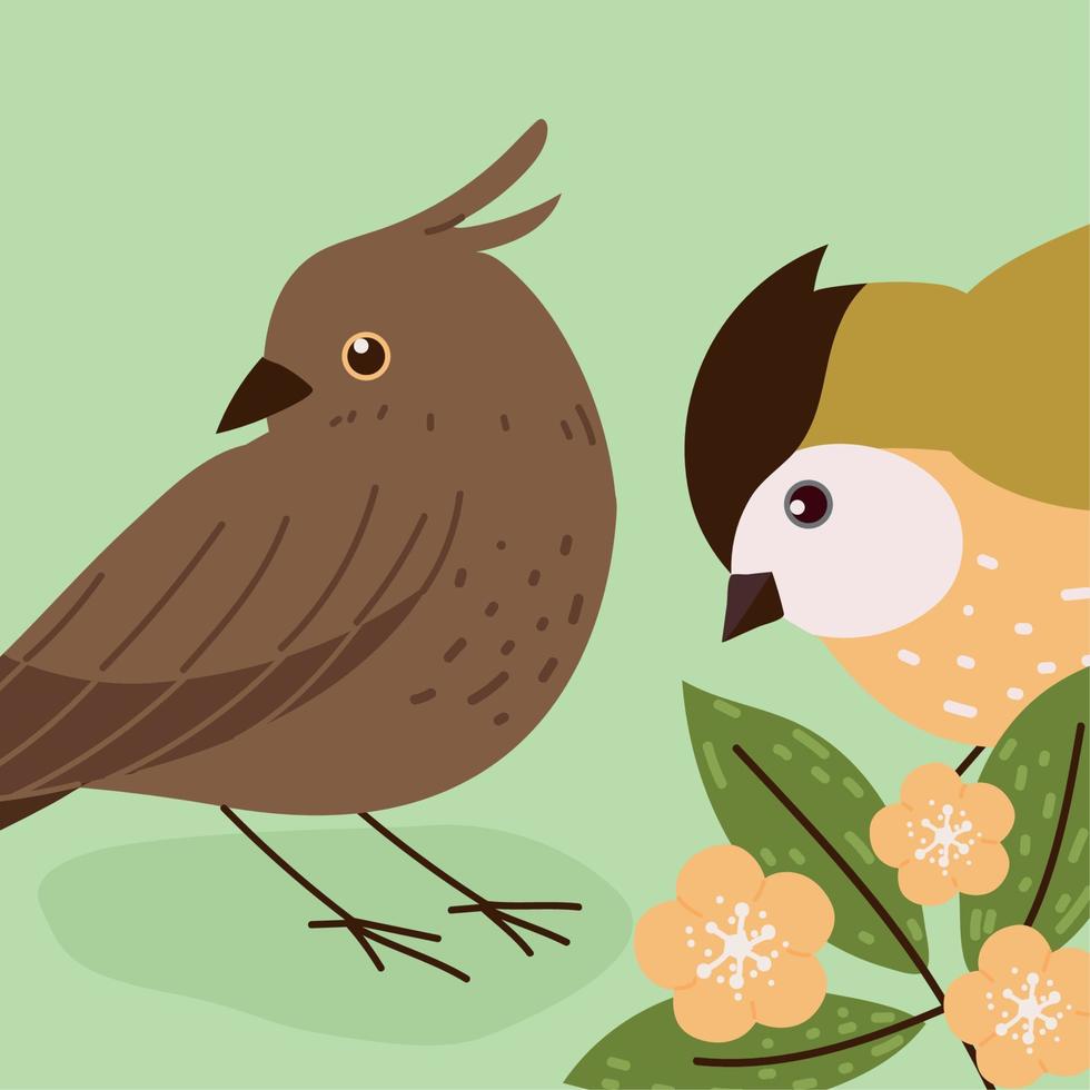 birds flowers and leaves vector