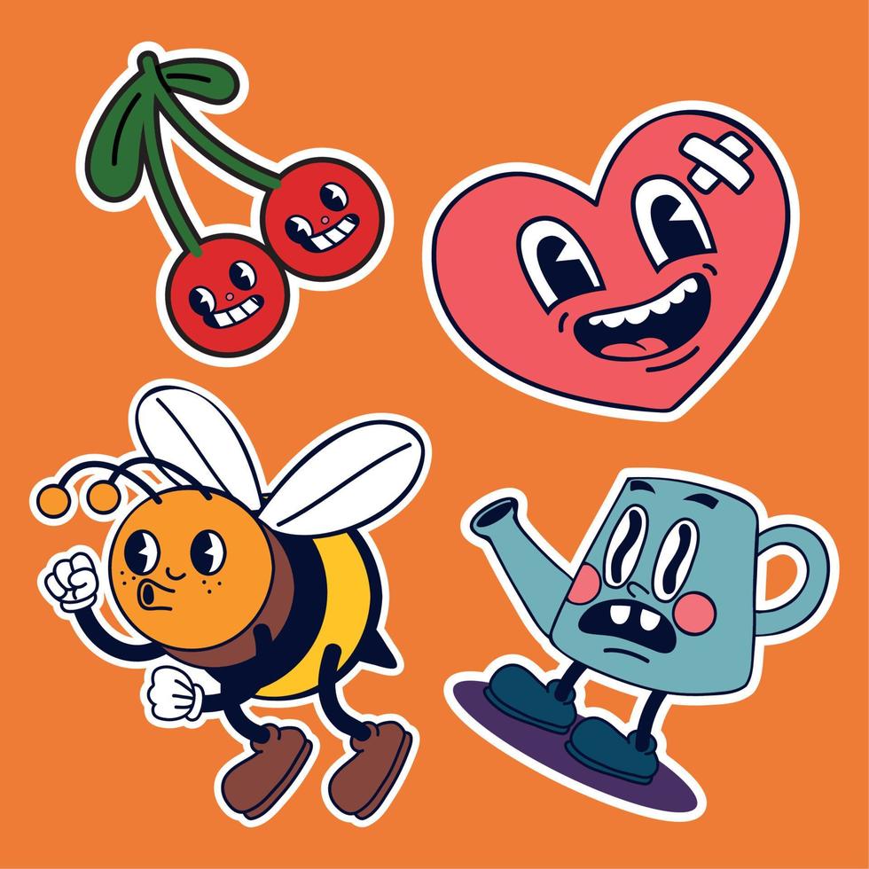 icons cartoon retro vector