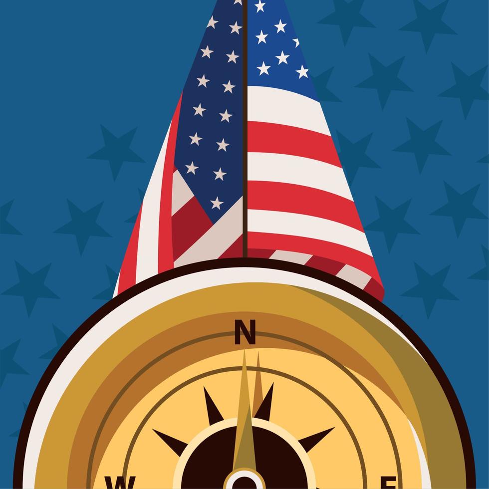 columbus day, flag and compass vector