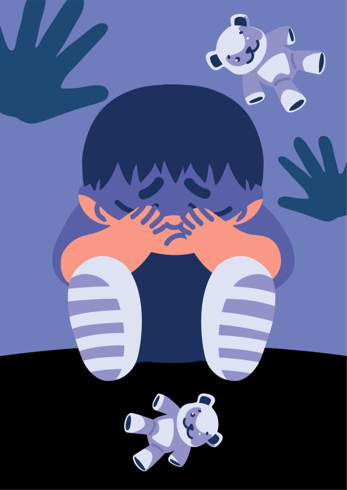 boy abused crying vector