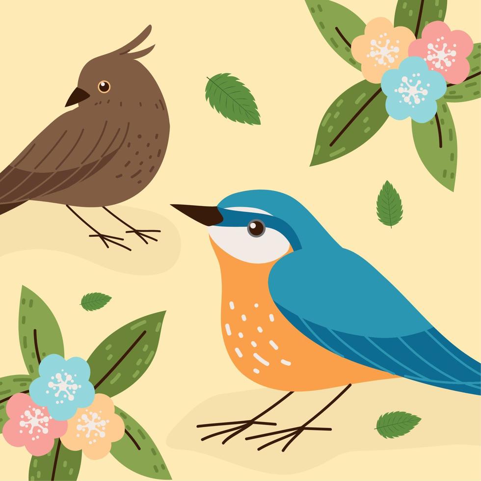 beautiful birds and flowers vector