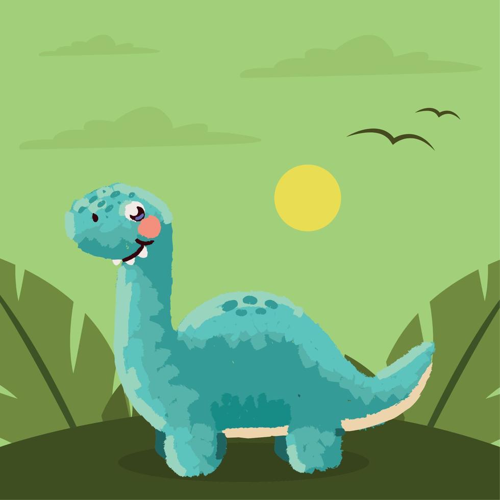 cute dinosaur and tropical leaf vector