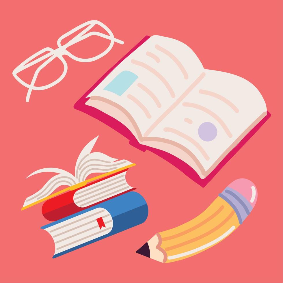 school books and pencil vector