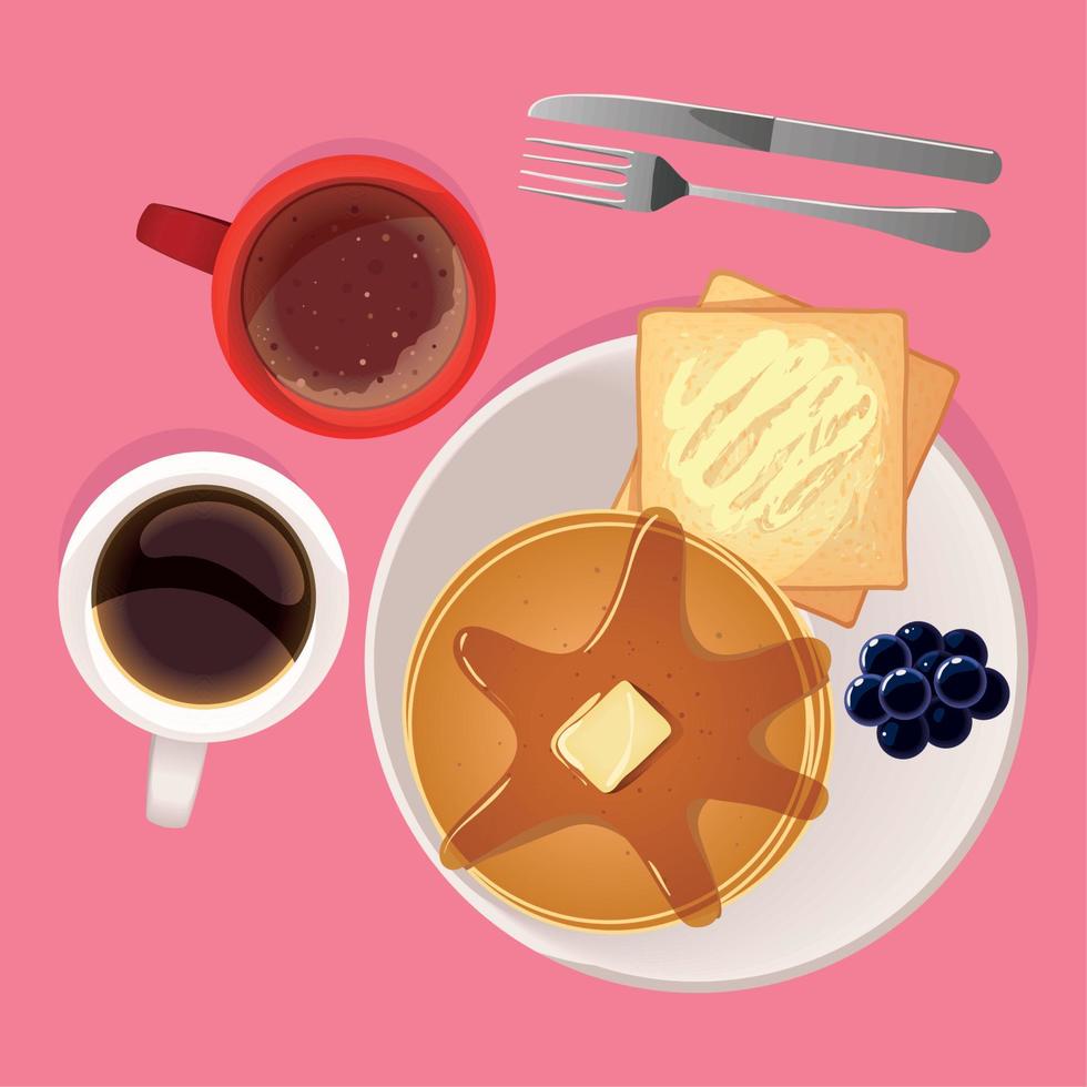 breakfast pancakes and beverage vector