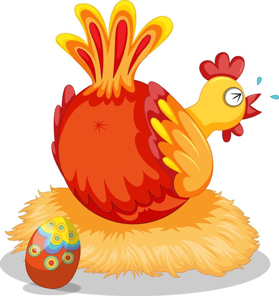 Cute chicken laying eggs vector