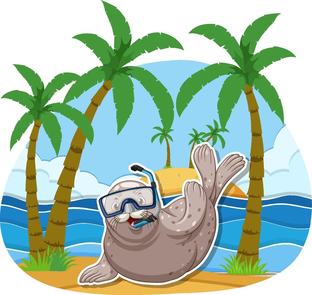 Seal cartoon character in summer theme vector