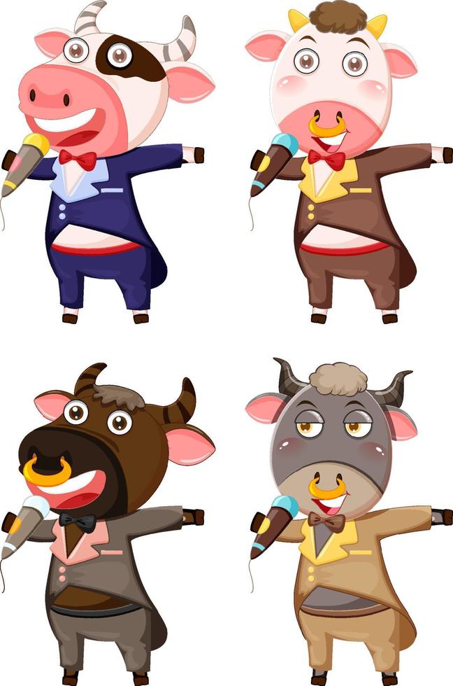 Set of different cute cow cartoon character vector