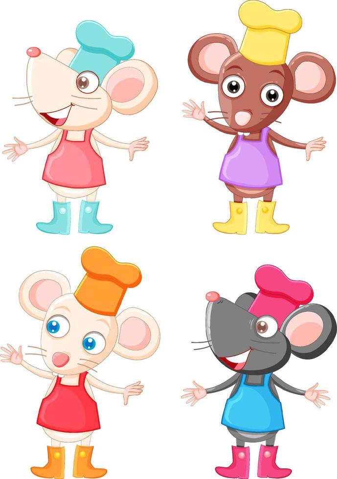 Different chef rat cartoon character set vector