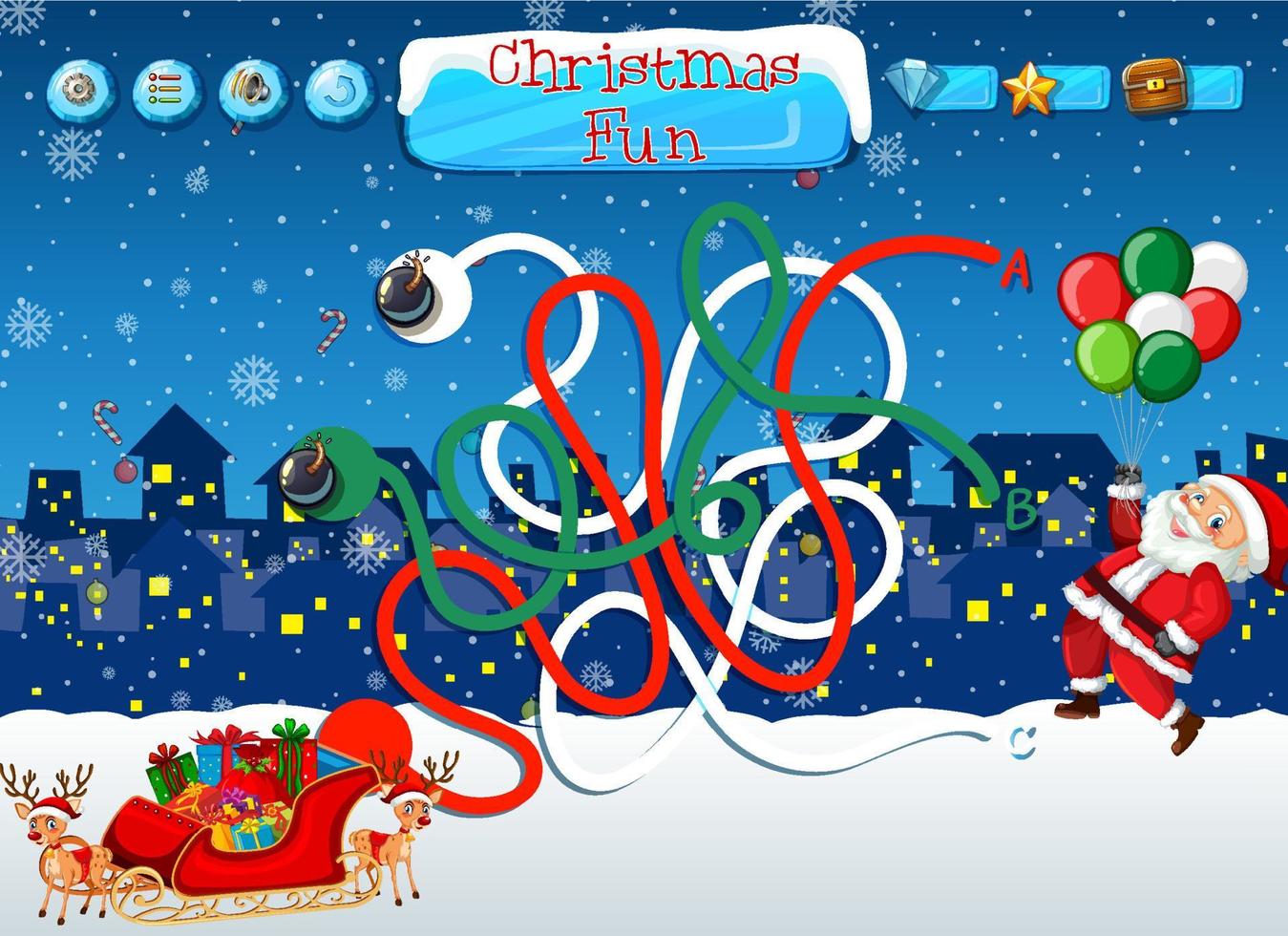 Maze game template in Christmas theme vector