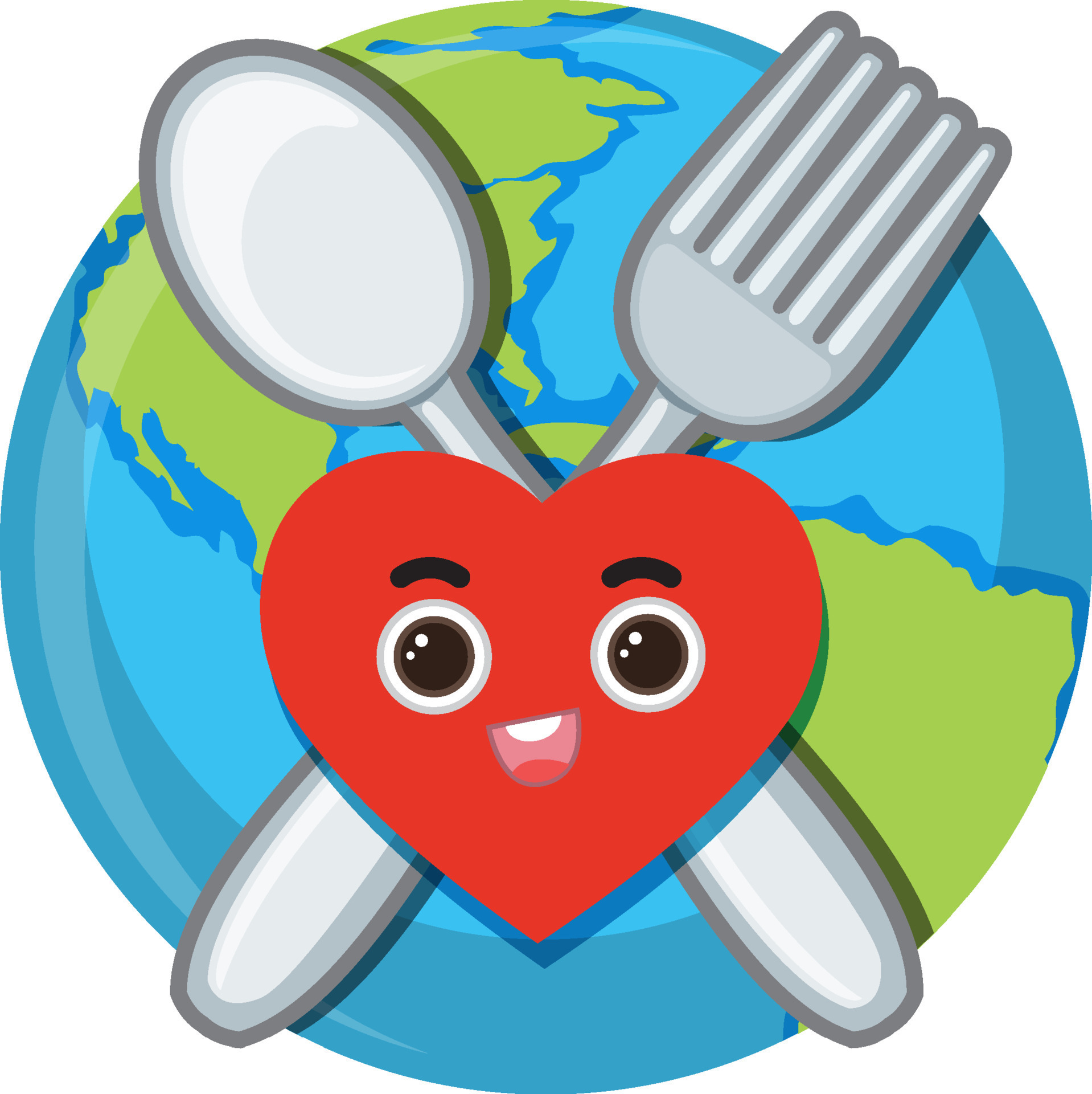 Heart on spoon fork and earth globe 11127687 Vector Art at Vecteezy