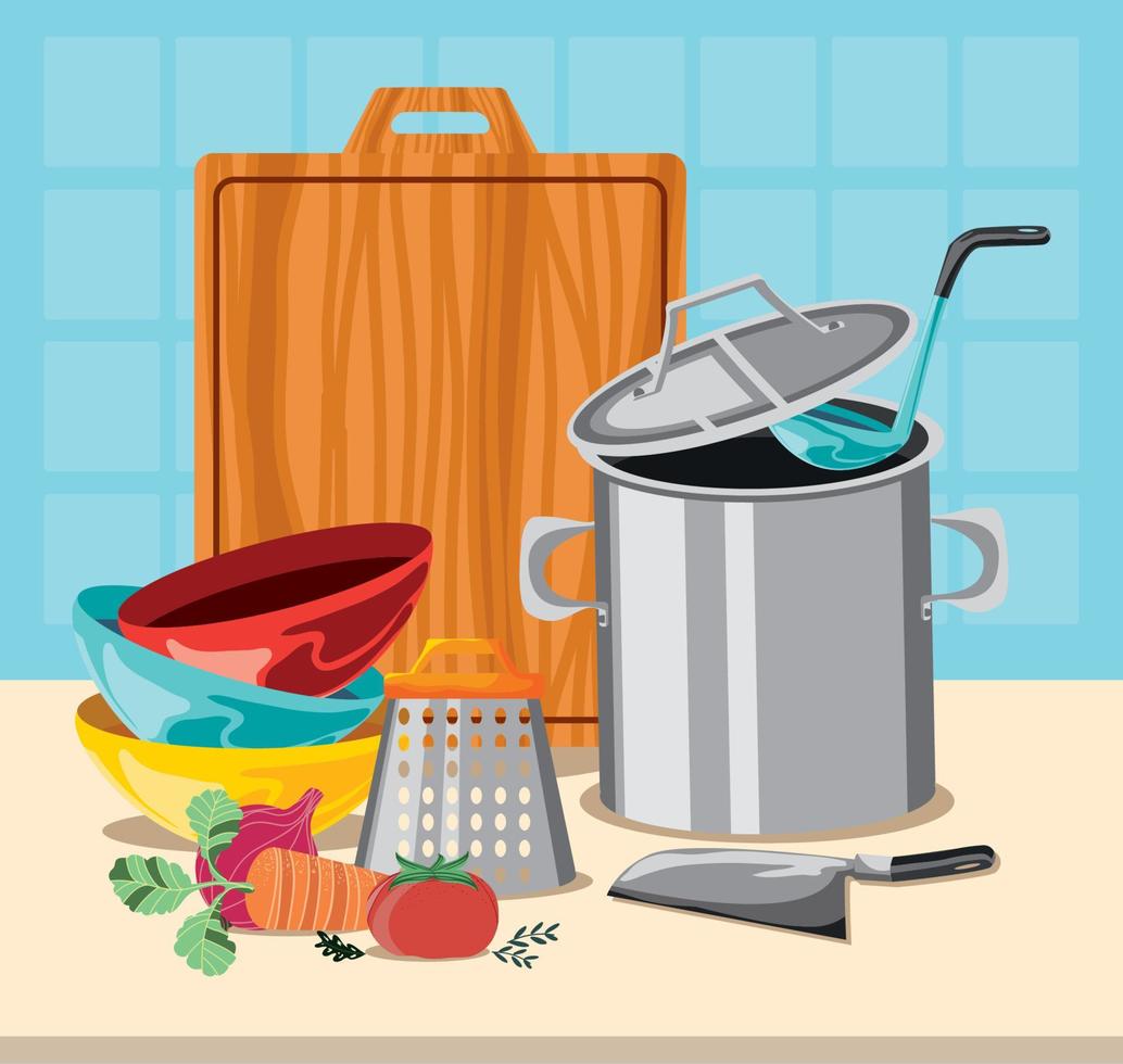 kitchen food and tools vector