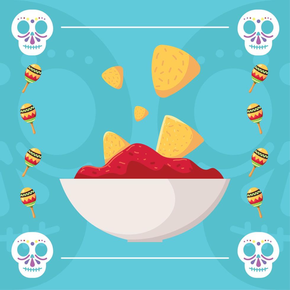 nachos y salsa mexico vector