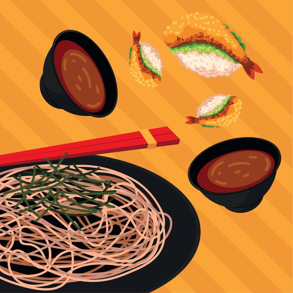 diseño plano de comida japonesa vector