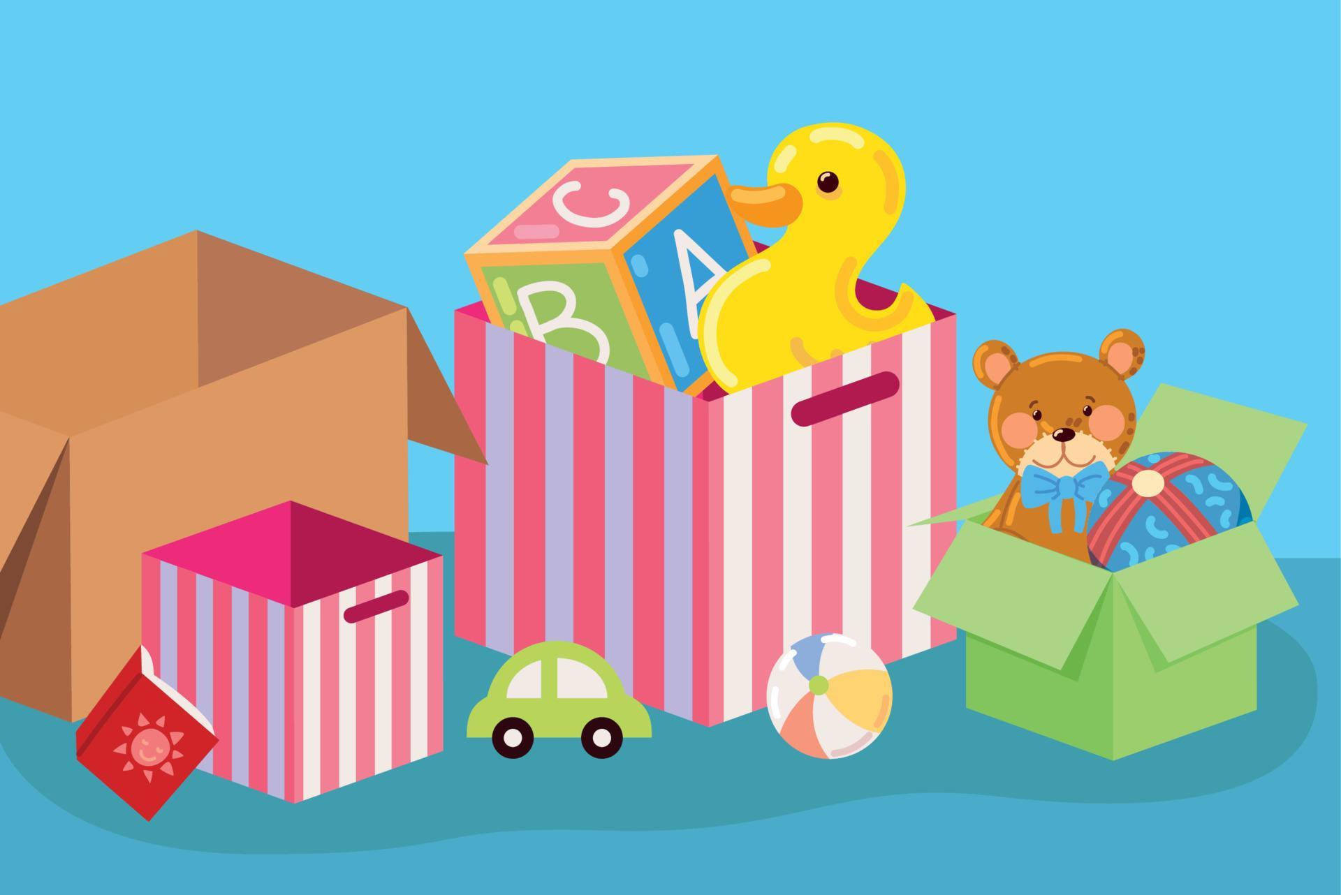 many kids toys boxes 11127725 Vector Art at Vecteezy