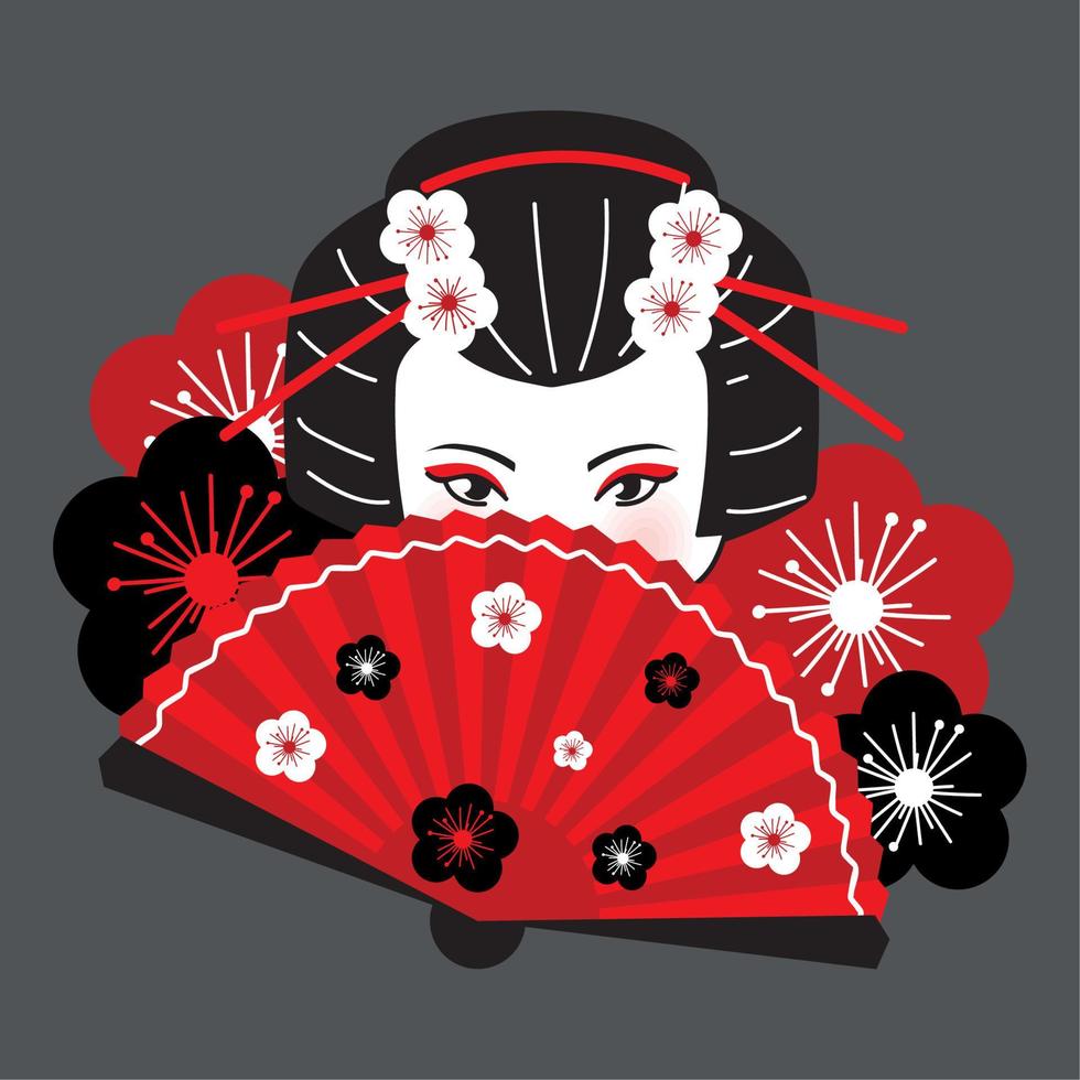 geisha face and hand fan vector