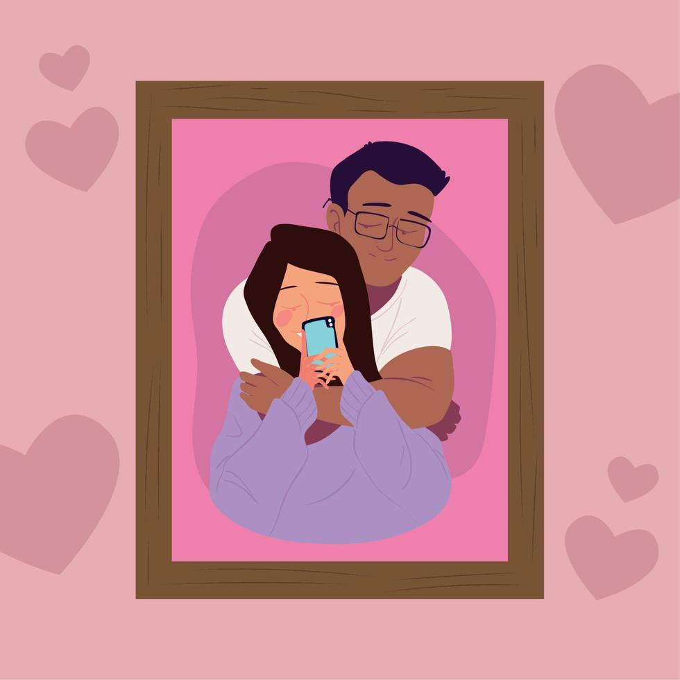 couple taking selfie in frame vector