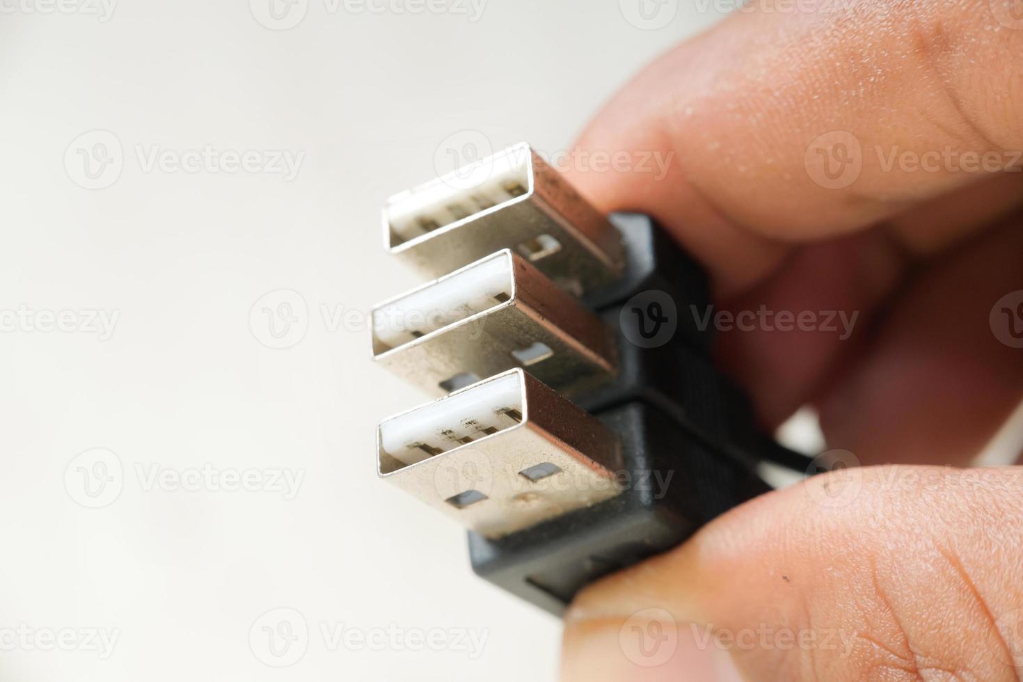 Macro shot of USB port on white background photo