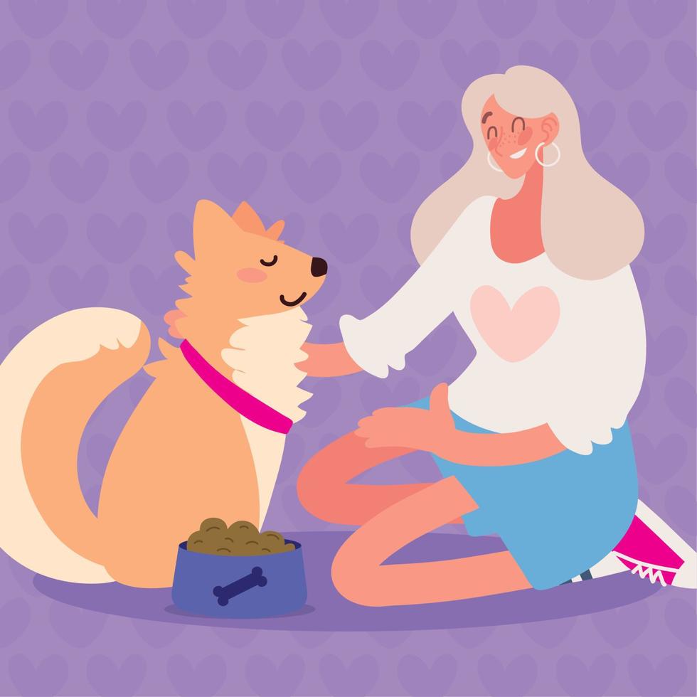 woman with cute dog vector