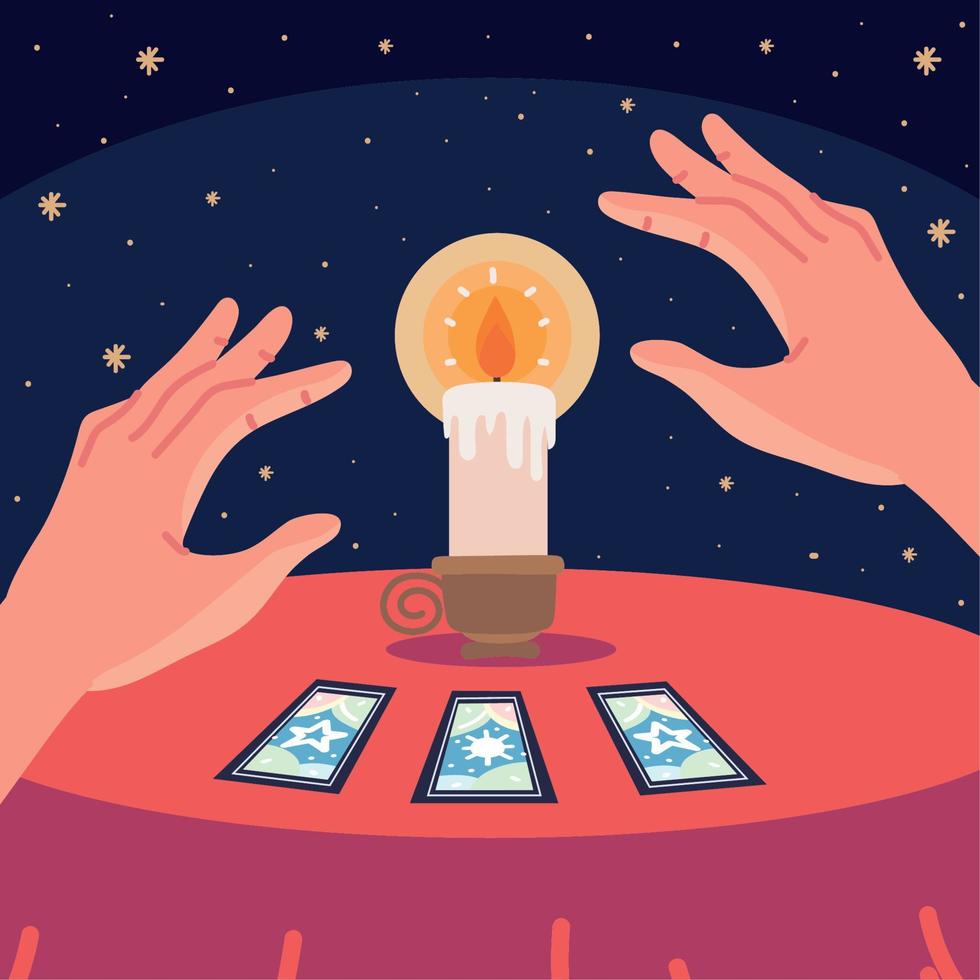 tarot and burning candle vector