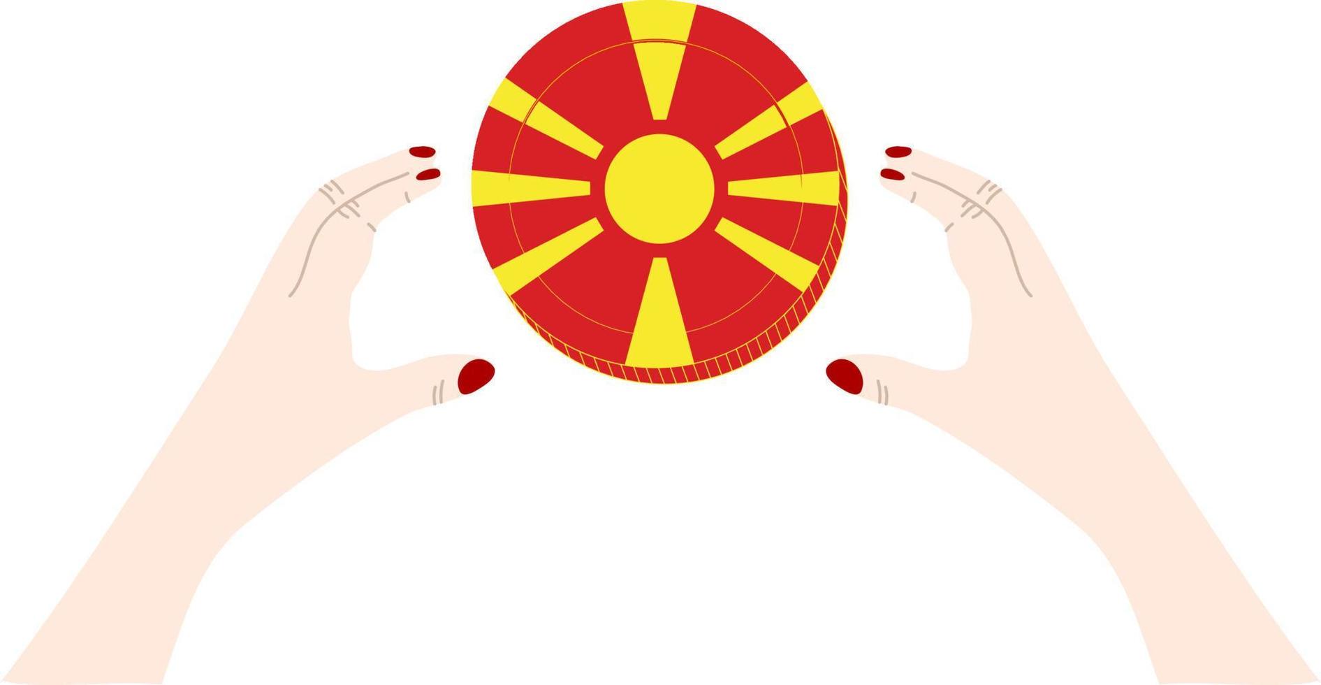 dibujado a mano del vector de la bandera de macedonia del norte, dibujado a mano del vector del denar