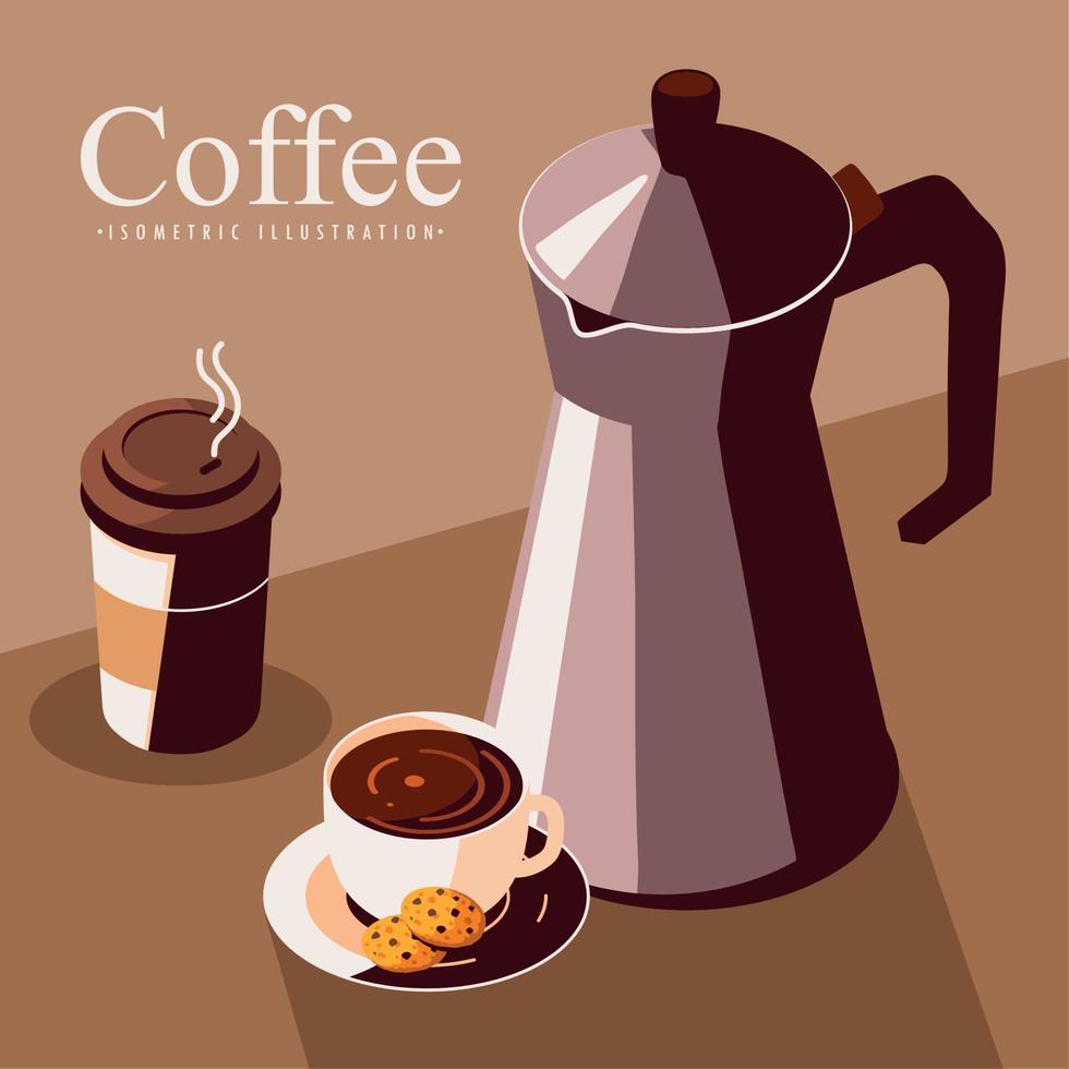 coffee kettle and plastic cup vector
