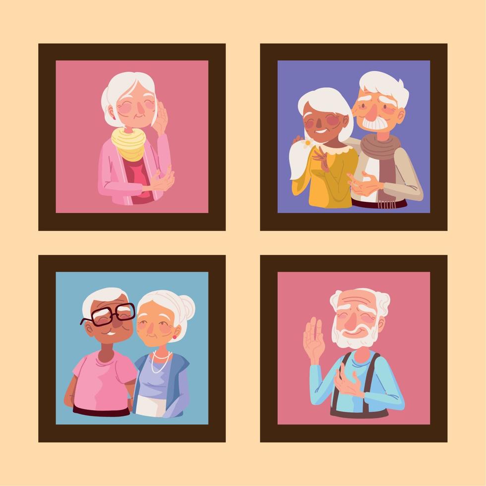 grandparents photos in frames on wall vector