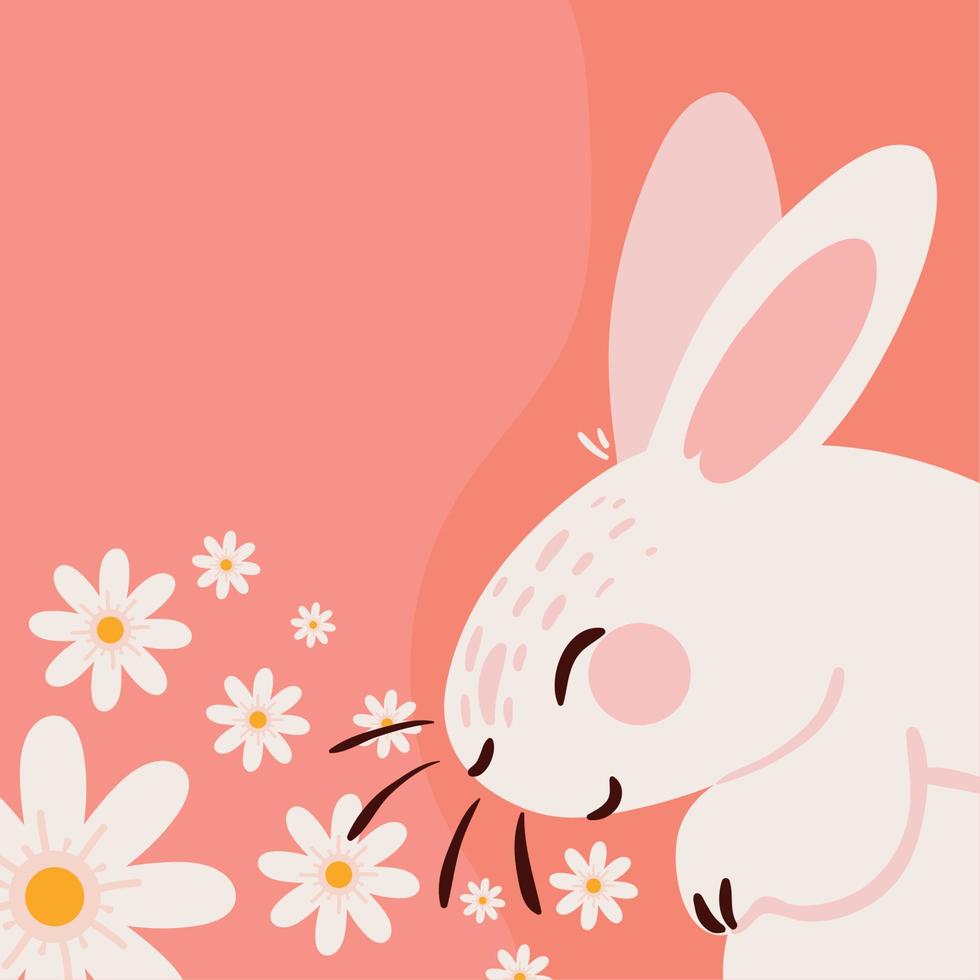 white rabbit with flowers vector