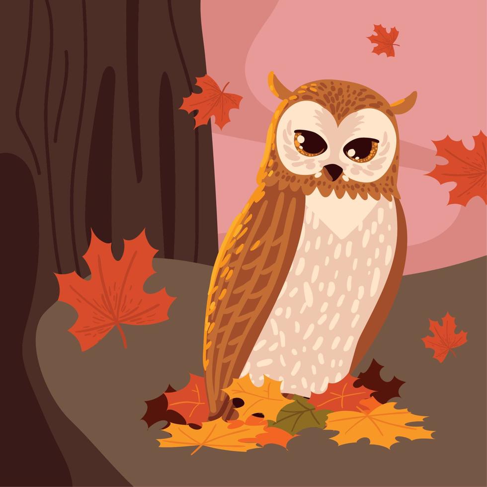 autumn forest and owl vector