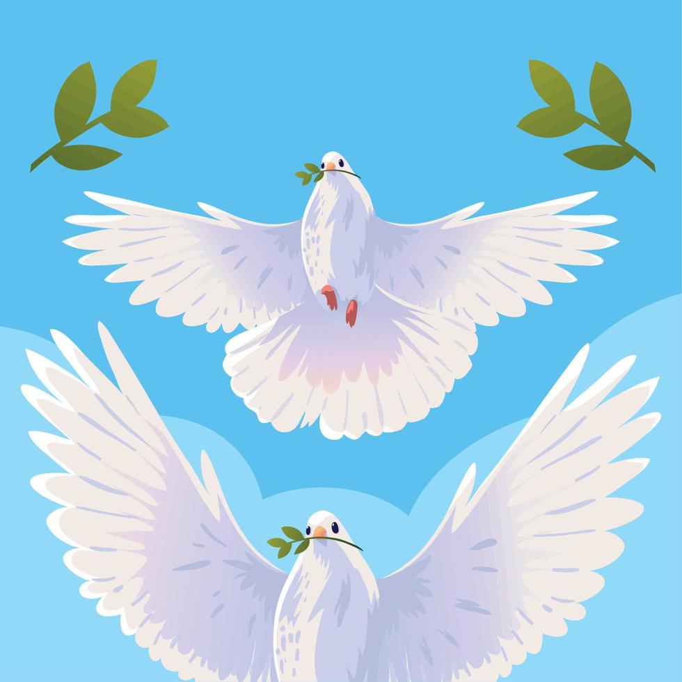 white pigeons and leaf vector