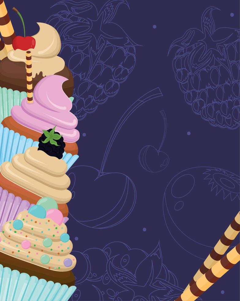 cupcakes and waffle sticks vector