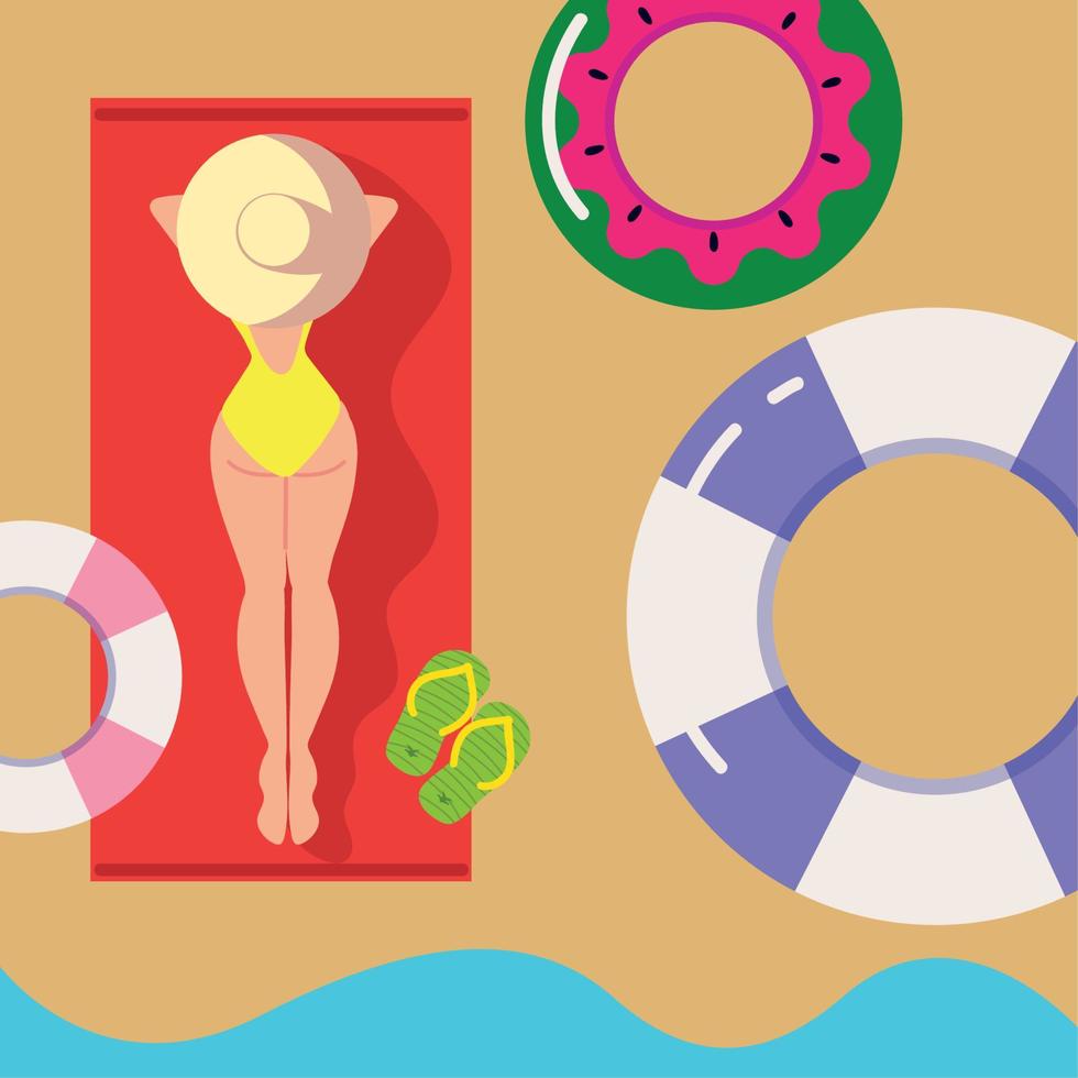 woman resting on beach vector