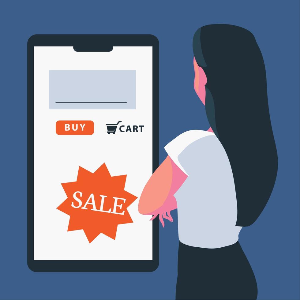 mujer de compras online vector