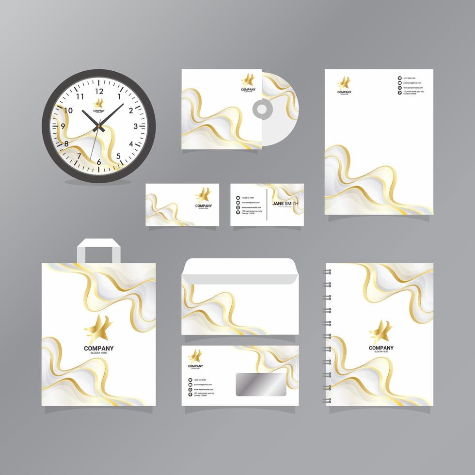 Business Kit Template With White And Gold Gradient Color vector