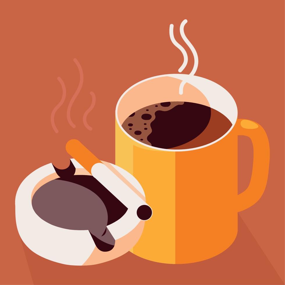 fresh coffee cup and cigar vector