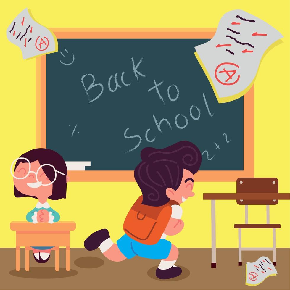 happy pupils in classroom vector