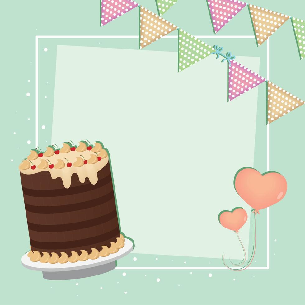 pastel de cumpleaños y corazones vector