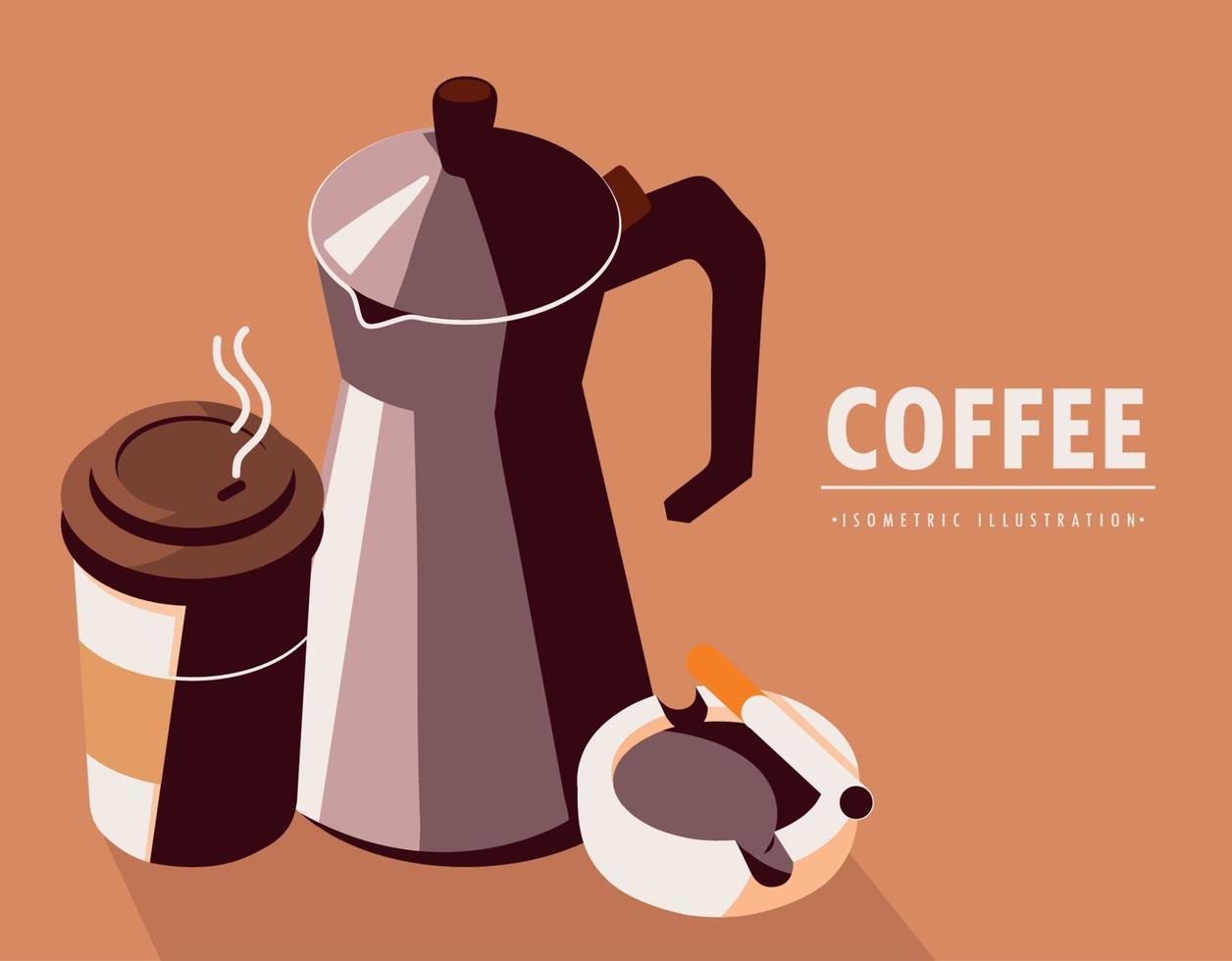 coffee kettle and cup vector