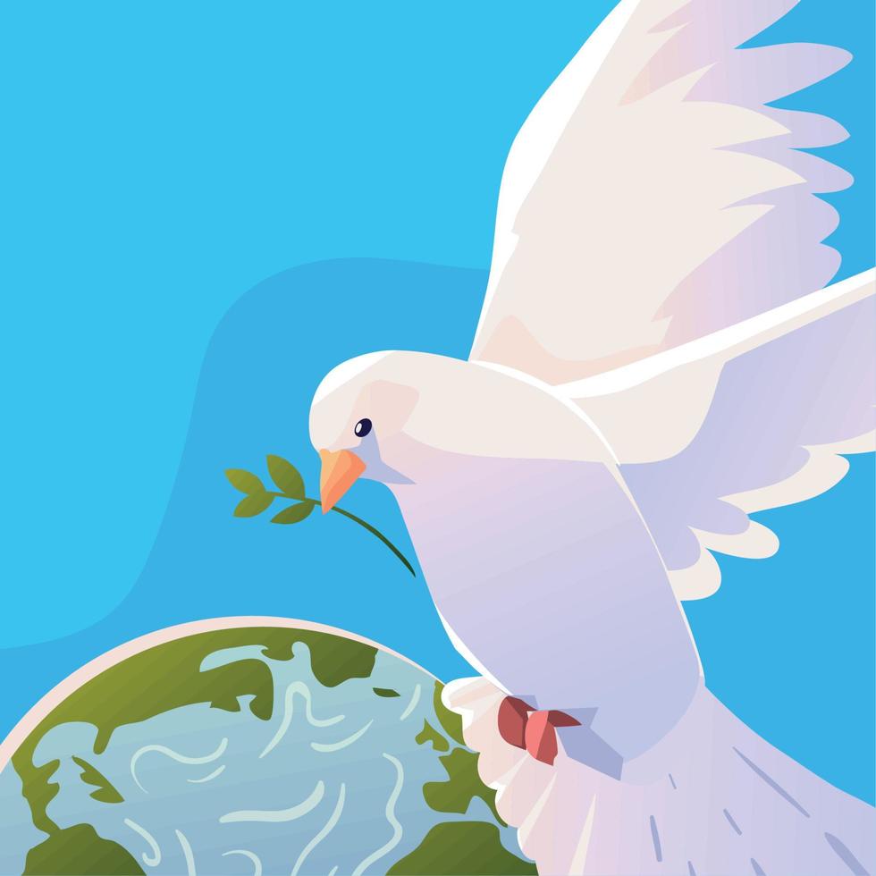 dove with leaf and world vector
