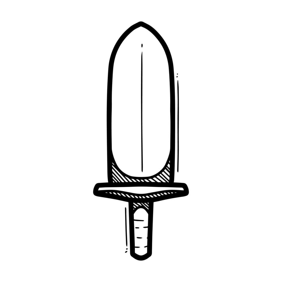 Vector illustration of great sword in doodle style, sword icon isolated in white background
