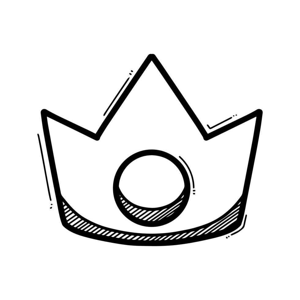 Vector illustration of crown in doodle style, crown icon isolated in white background