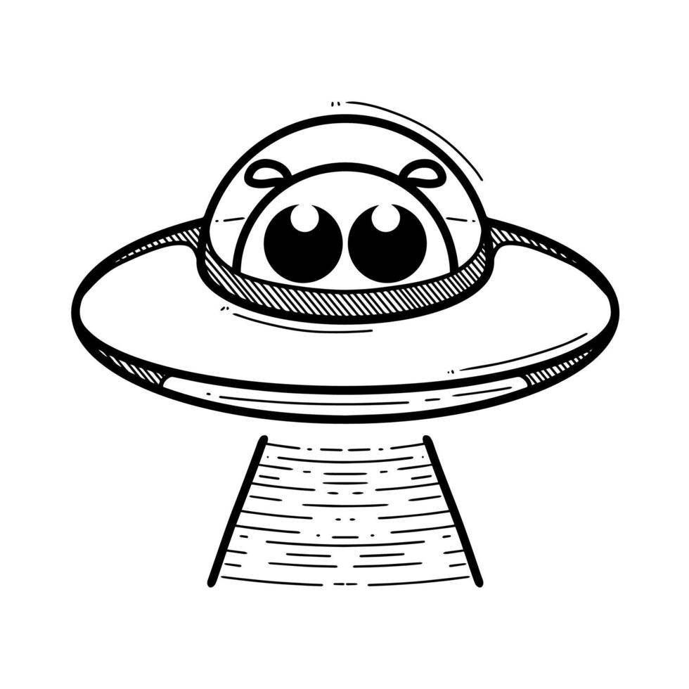 Vector illustration of cute alien in the ufo, spaceship icon isolated in white background