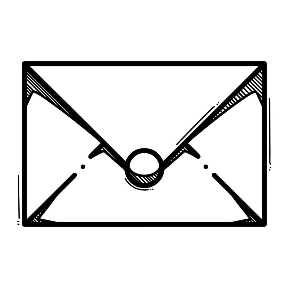 Vector illustration of envelope in doodle style, mail icon isolated in white background