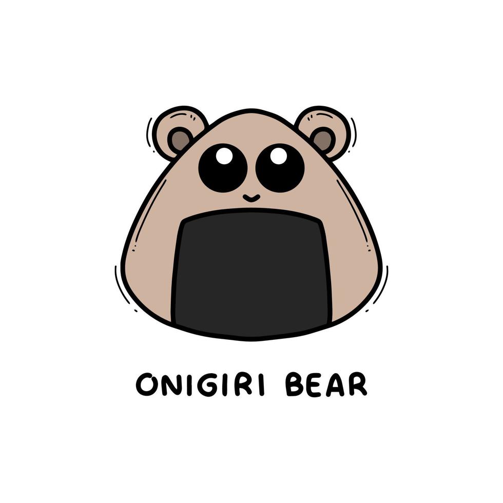 Vector illustration of japanese food in doodle style, cute bear in onigiri shape isolated background