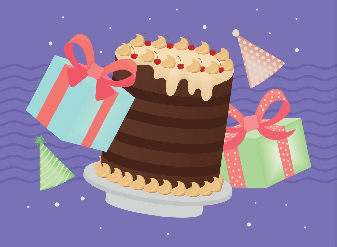 birthday cake and gifts vector