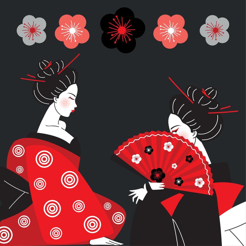 geishas y abanico vector
