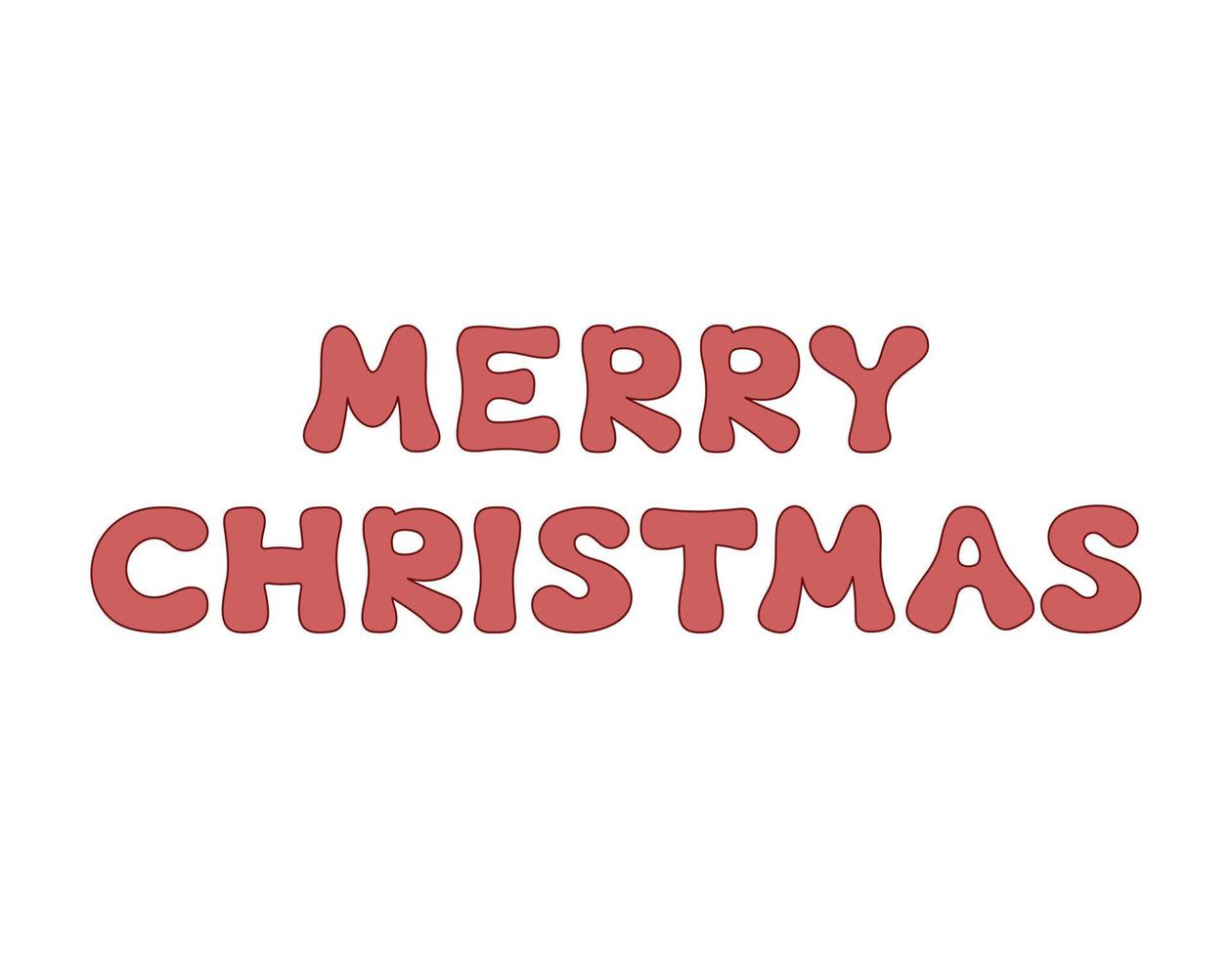 Merry Christmas groovy lettering isolated. Text in 60s 70s style. Vector illustration. Retro red words Merry Christmas on white background