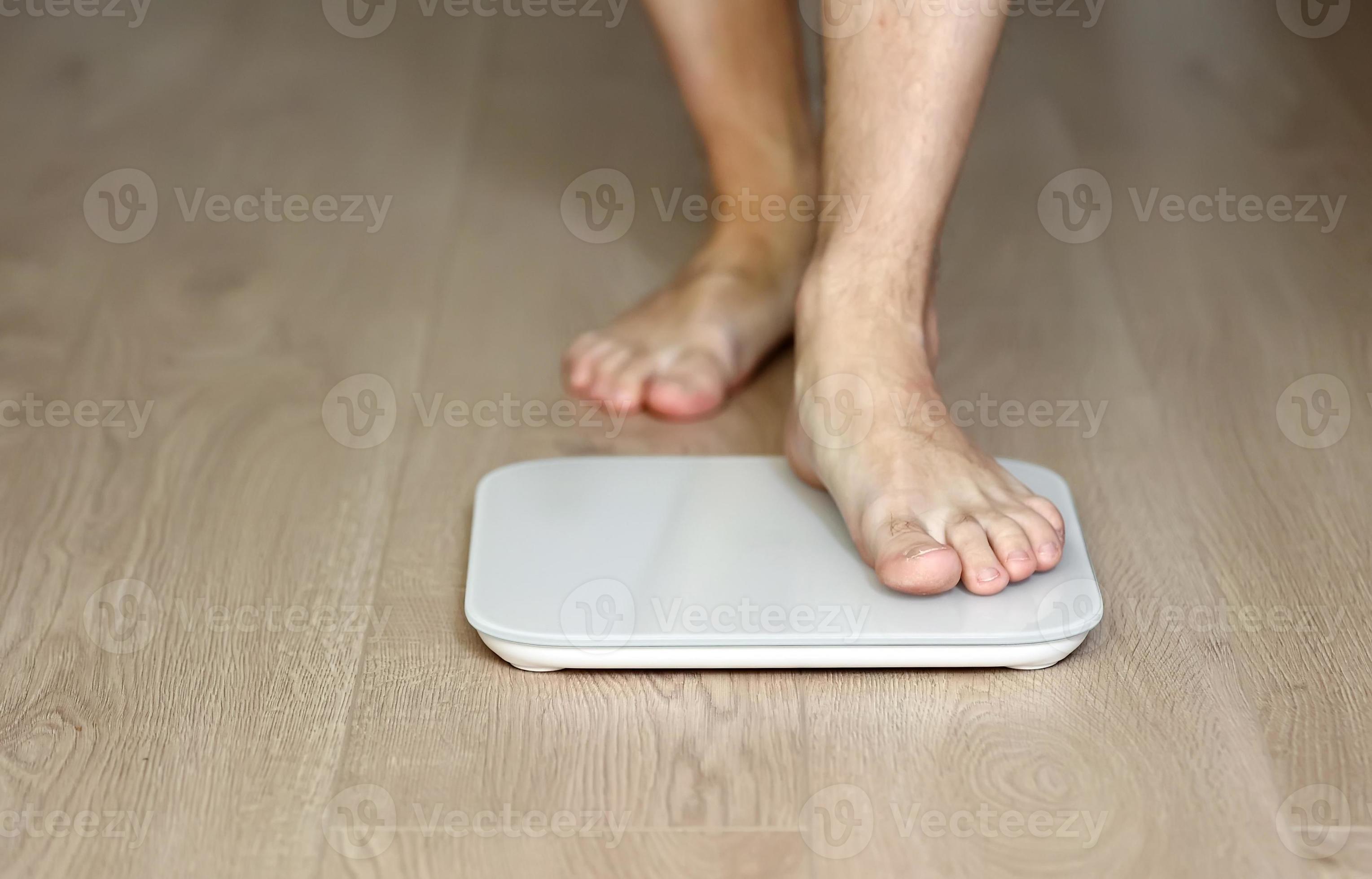 Overweight human with fat feet on scales isolated Vector Image