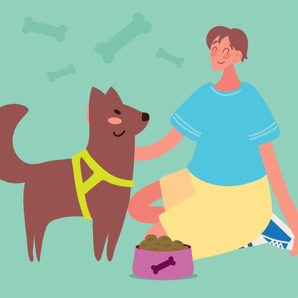 boy with his dog and food vector