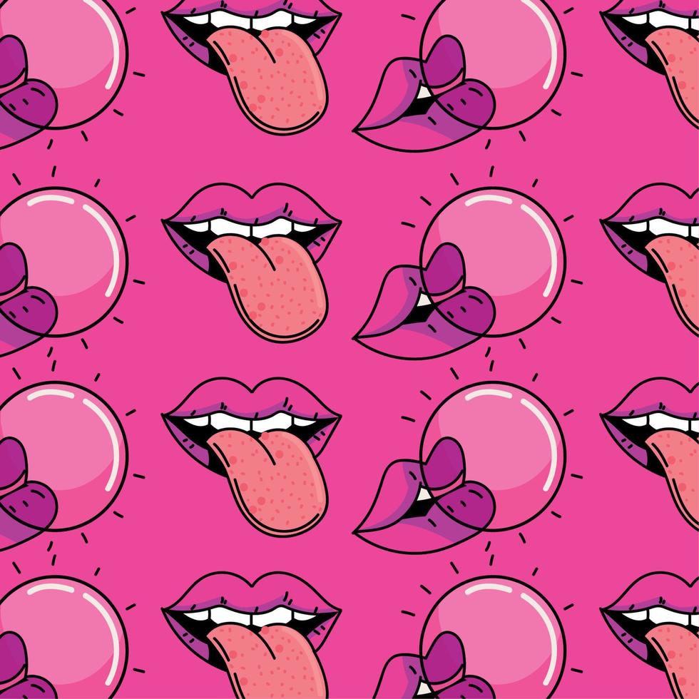 90s retro gum and lips vector